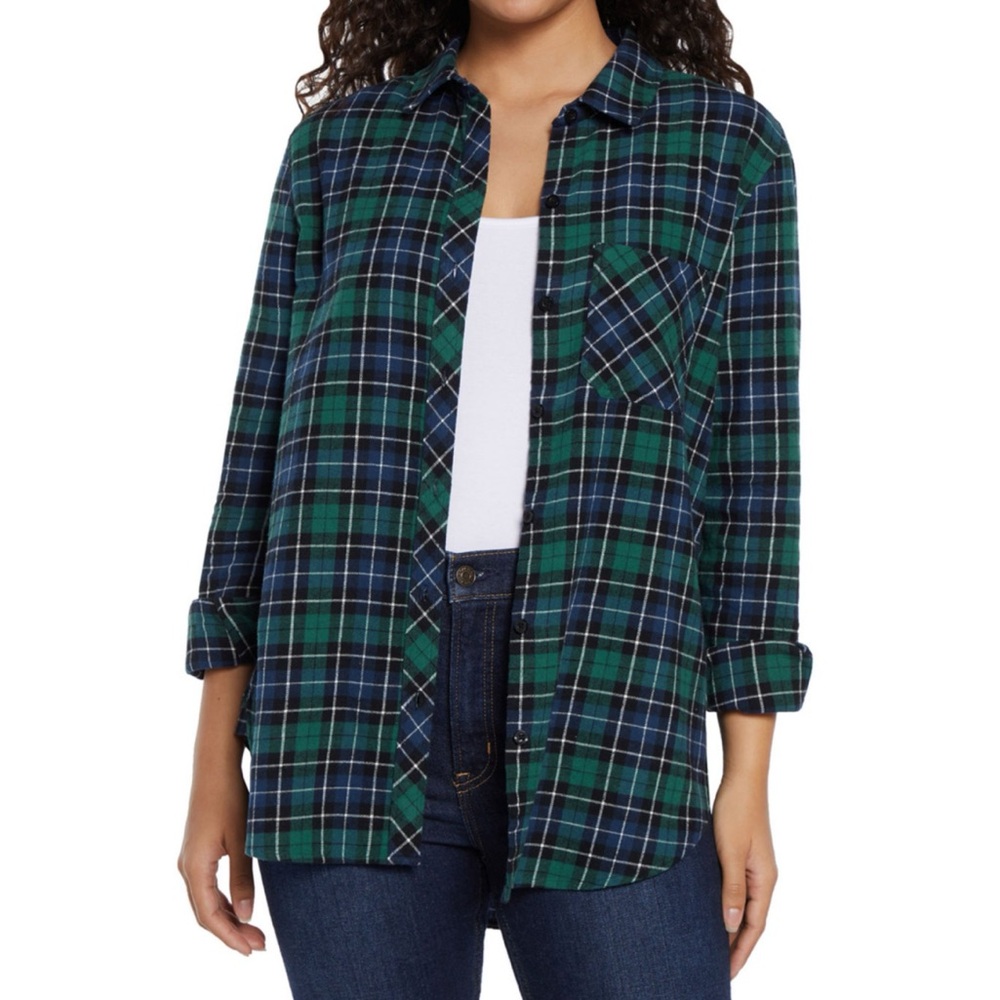 Gap Check 100% Cotton Button Down Green